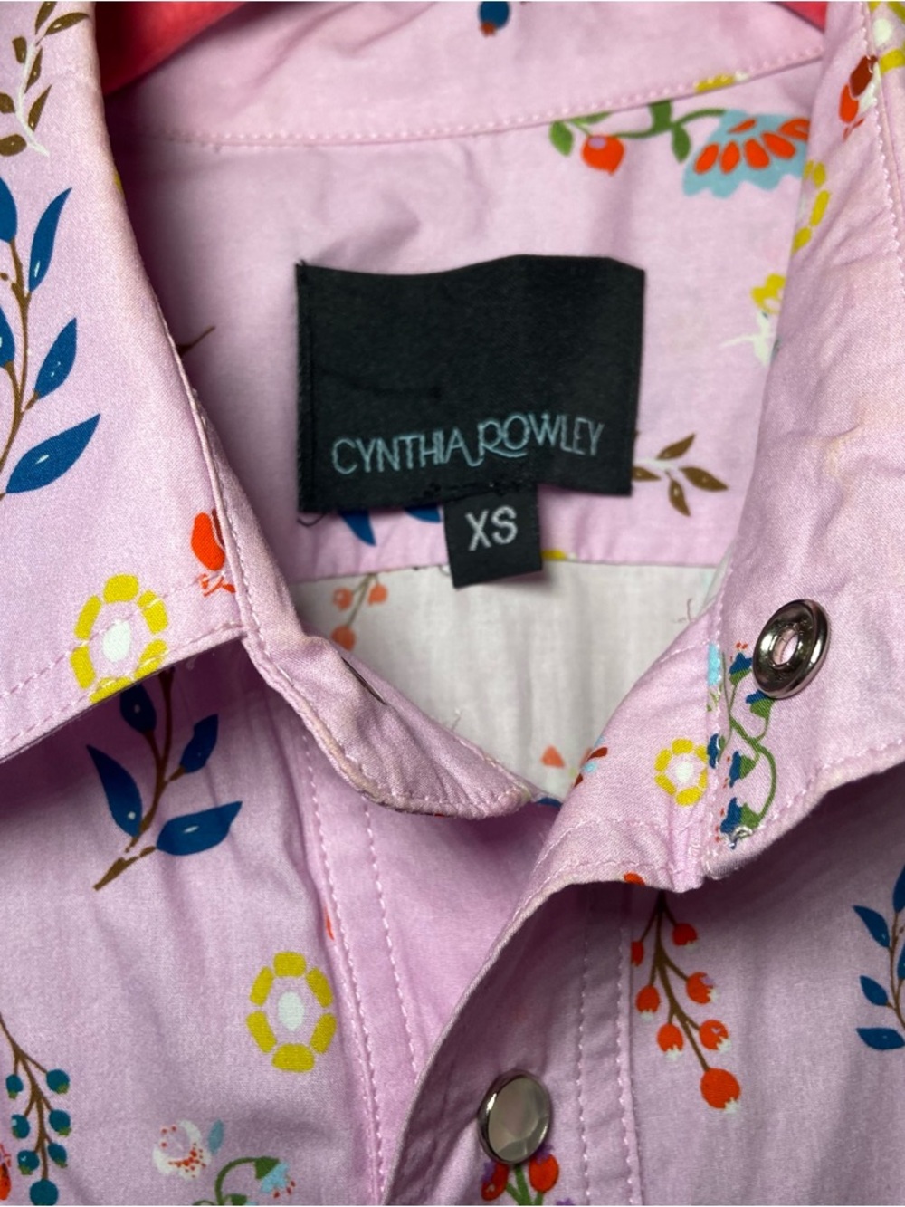 Cynthia Rowley Harley Jumpsuit Size XS Pink Cotton Lilac Floral Pearl Snaps - Picture 6 of 7